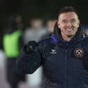 Limavady's manager Paul Ownes celebrates Saturday's Clearer Water Irish Cup victory over Larne. (Photo: Desmond Loughery - Pacemaker Press)
