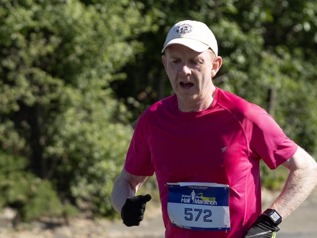 Kieran McGill [Kimble AC] pictured in action during the Strabane Lifford Half Marathon.