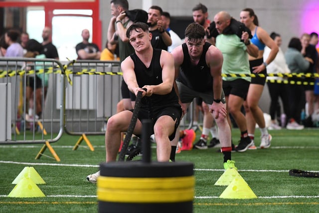 Competitor in the Hyrox Fitness Challenge held at Sean Dolans GAC on Saturday.  Photograph: George Sweeney