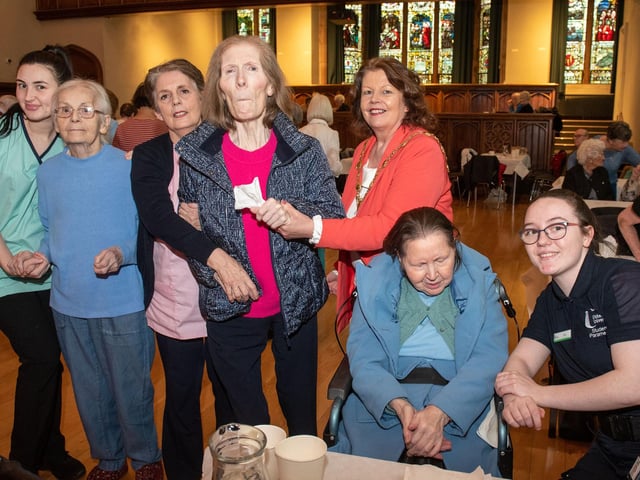 The Mayor Councillor Patricia Logue has hosted the monthly Mayor’s Tea Dance in the Guildhall where staff and residents of Oakleaf Care Centre took to the dance floor . Picture Martin McKeown. 07.02.24