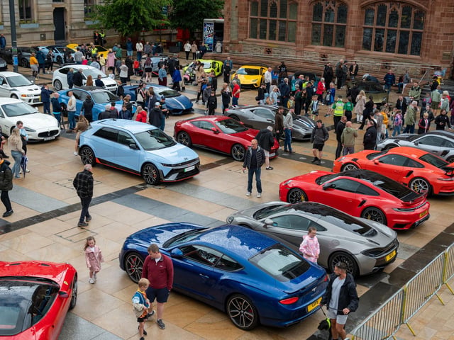 Derry City and Strabane District Council Mayor, Councillor Lilian Seenoi-Barr has hosted Supercar Saturday in Guildhall Square to raise money for the Mayoral Charity Bud Club. The event attracted car enthusiasts and owners from across the region to support aid the local charity. Picture Martin McKeown. 24.05.25