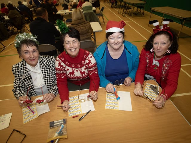 Festive spirits at the OLT Christmas Bingo on Wednesday night. From left, Jackie Owens, Marguerite Duffy, Siobhan McElwee and Geraldine McMonagle. (Photos: Jim McCafferty Photography) : .