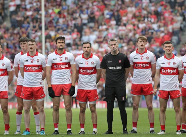 Derry manager Rory Gallagher and players in Croke Park last season. Picture Margaret McLaughlin