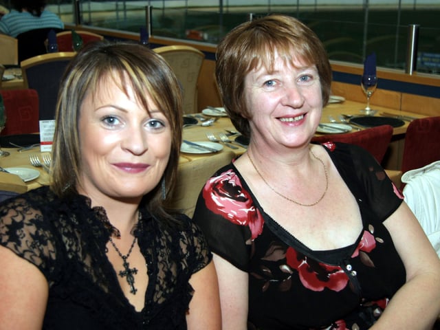 Catherine and Pauline O'Neill pose for the photographer at the Lifford Stadium 0144JML : .
