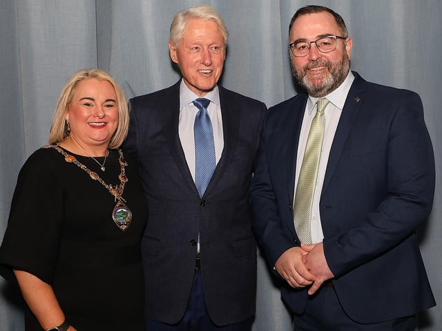 Bill Clinton with the Mayor Sandra Duffy and her husband Kevin.