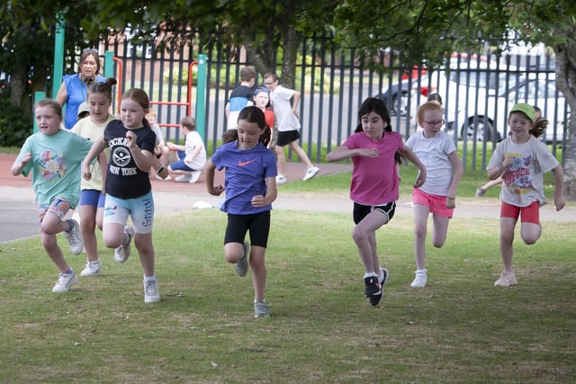 The Primary 4 girls race at Greenhaw Sports Day.