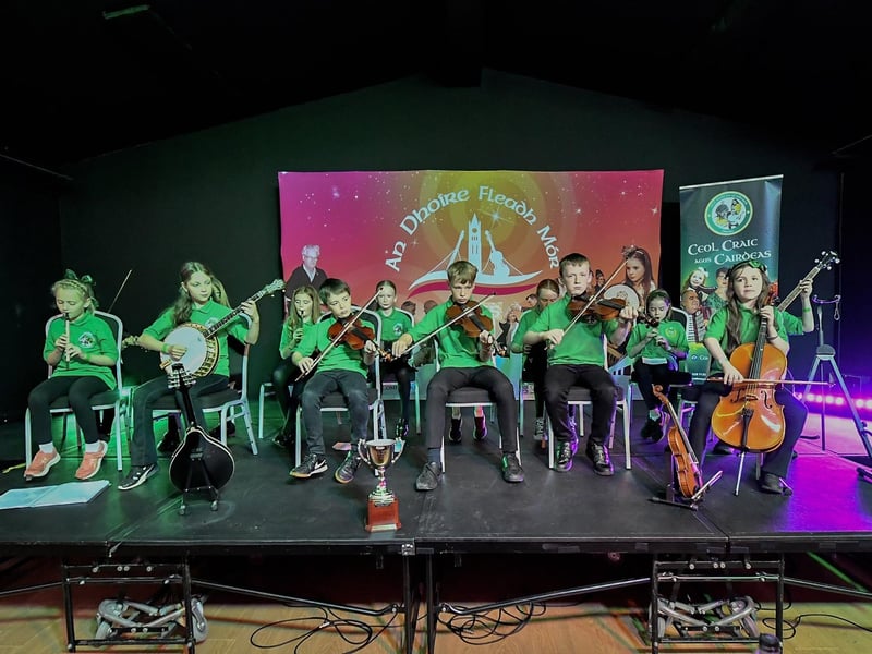 An Lub CCÉ taking part in the Fleadh Mhór Dhoíre Céili Bands competition held in Studio 2. Photo: George Sweeney