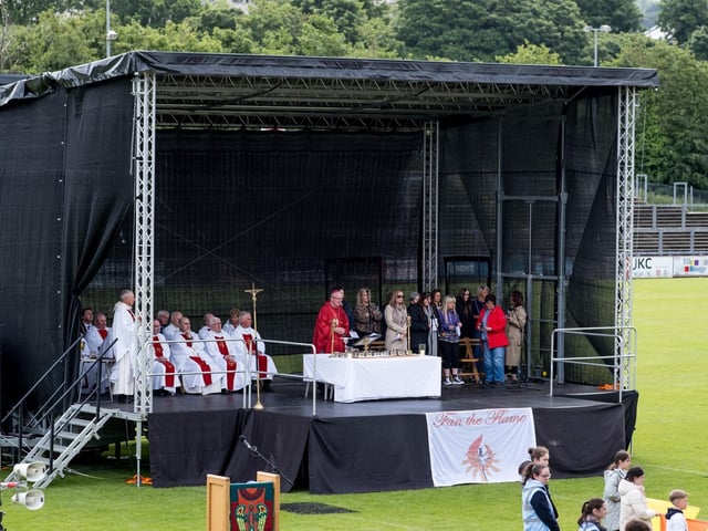 Participants at the Derry Diocese Fan The Flame annual Mass 2025 in Celtic Park.