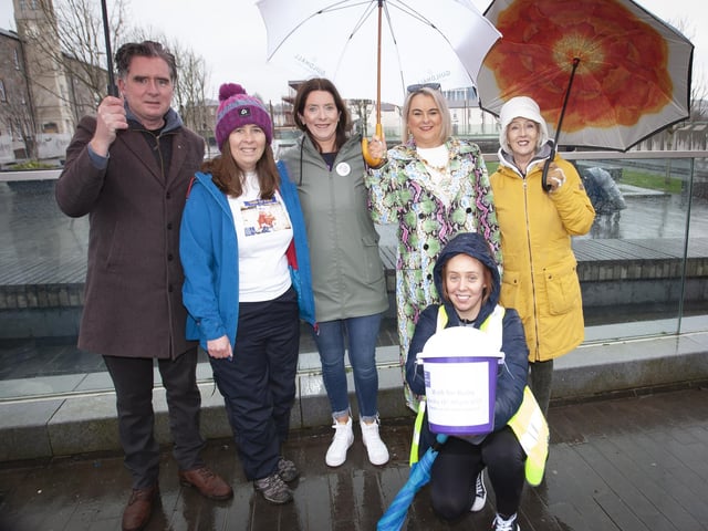 The Mayor, Sandra Duffy pictured with members of Ruby’s family before the start of the walk in her memory at Ebrington Square.