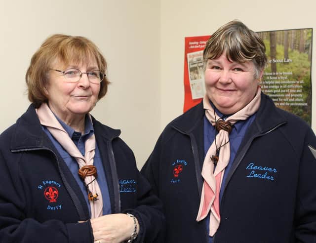Celine Taylor and Donna Fahey of St Eugene's Scout Group pictured at the opening of St Mary's Scout Group's Den in Creggan.  (0112JB33)