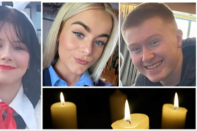 Candice Tosh (15) who died following a collision in Macosquin. Alana Harkin and Thomas Gallagher, both 18, died in a single vehicle collision in Gleneely. Photos: PSNI / North West Newspix.