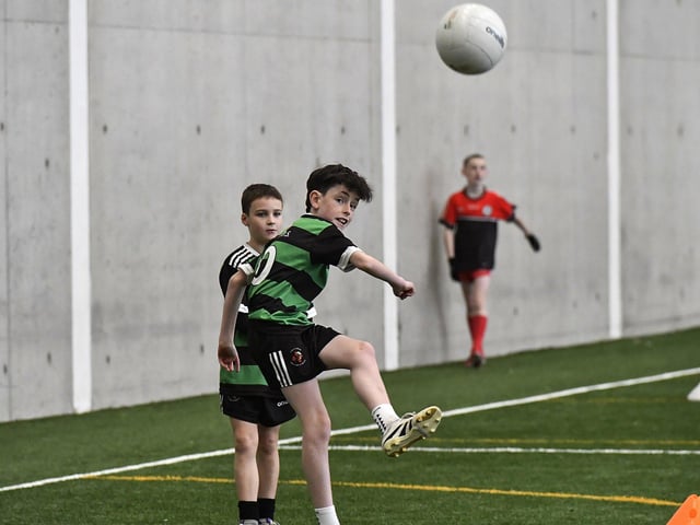 Primary School pupil taking part in the Cumann na mBunscoil skills test at Sean Dolans GAC on Friday. Photo: George Sweeney