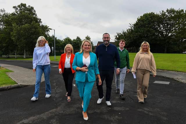 Sinn Fein's Foyle candidate Sandra Duffy arrives at the Lenamore Youth Centre to cast her vote in the Westminster general election. Photo: George Sweeney