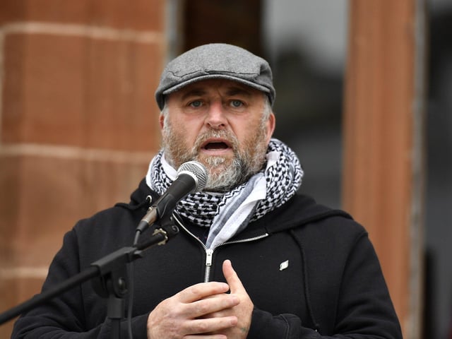 Garry Donnelly, Independent Republican Councillor, speaking at the Celebration of Migrant Workers rally held in Guildhall Square on Sunday afternoon. Photo: George Sweeney