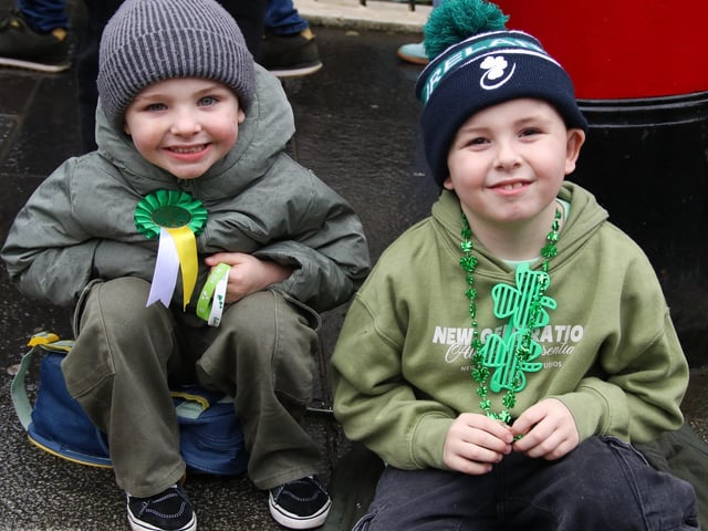 Boys having a great time at St. Patrick’s Day Parade on Shipquay Street. (Photo - Deirdre Heaney, nwpresspics)