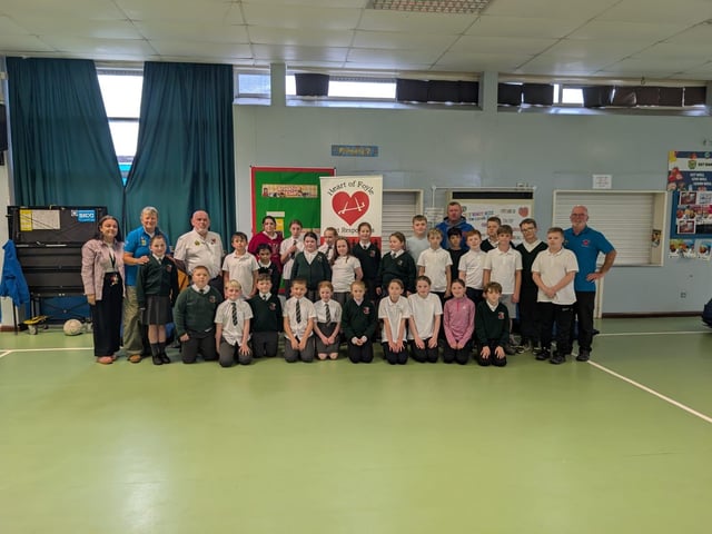 Children from Greenhaw Primary School with Heart of Foyle volunteers.
