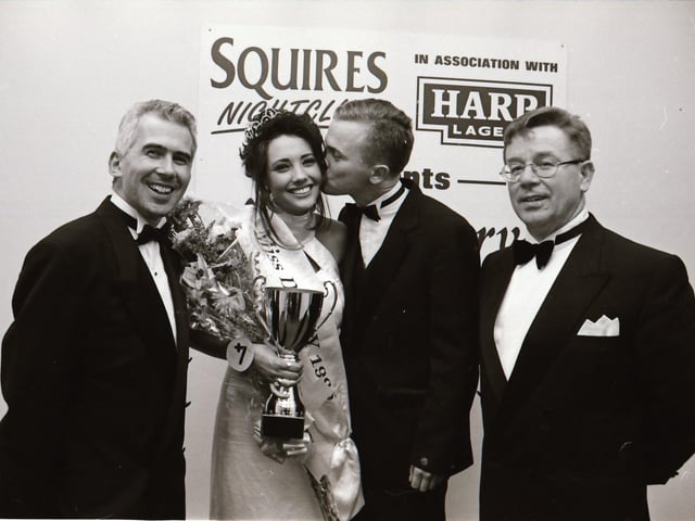 The finalists of the 1995 Miss Derry competition pictured at the final in Squires Nightclub.