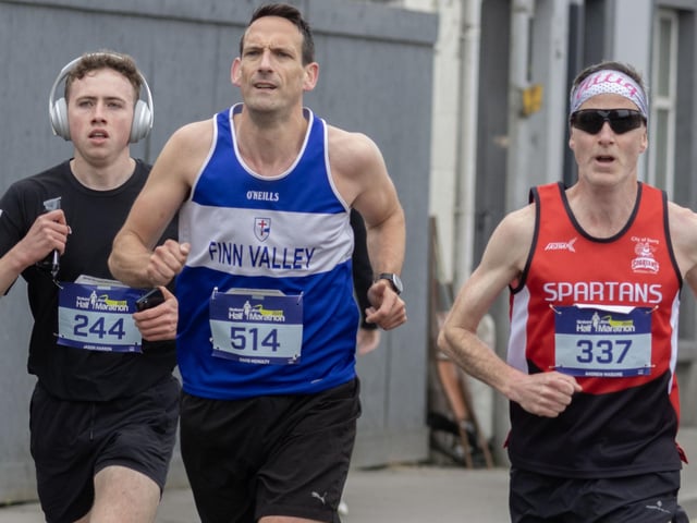 Jason Harron, David McNulty and City of Derry's Andrew Maguire. (Photo: North West Newspix)