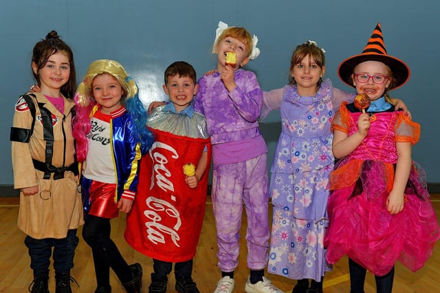 Miley, Rioghnach, Caleb, Selene, Aoife and Cara dressed for St Eithne's Primary School Halloween picnic held on Wednesday afternoon last.  Photo: George Sweeney.  DER2243GS  050