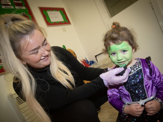 Facepainting - one of the main fun topics at the Halloween celebrations in Creggan.