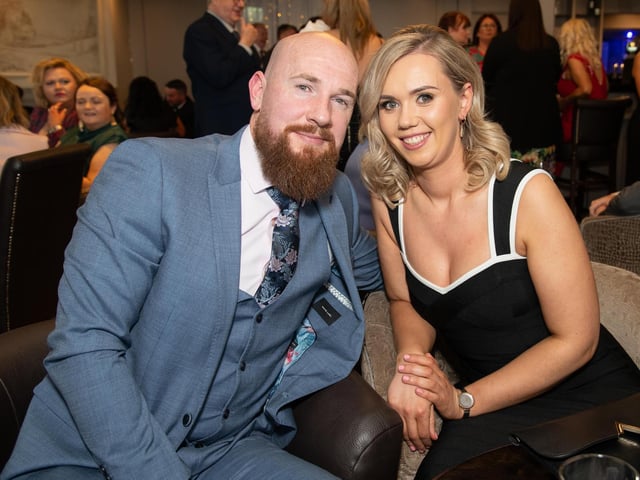 Brian McCandless and Diane Magee, MKII Menswear at the Carndonagh Traders Association Business and Community Awards in Ballyliffen Lodge Hotel on Saturday night last. Photo Clive Wasson