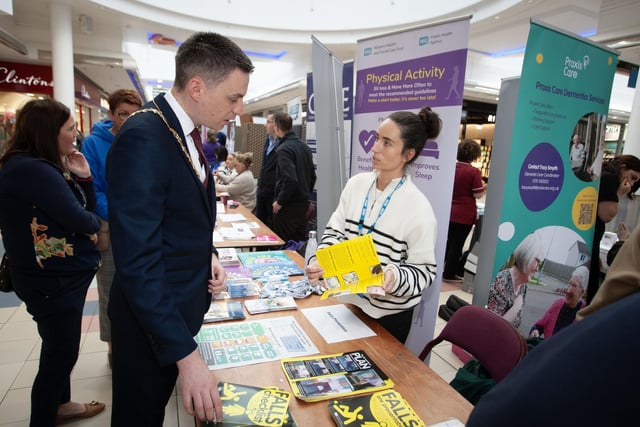 The Deputy Mayor of Derry City and Strabane District Council, Jason Barr pictured at one of the many 'One Stop Shops' for information on dementia at Foyleside Shopping Centre on Thursday to mark World Alzheimer's Day (September 21) in the city and district. (Photos: Jim McCafferty Photography)