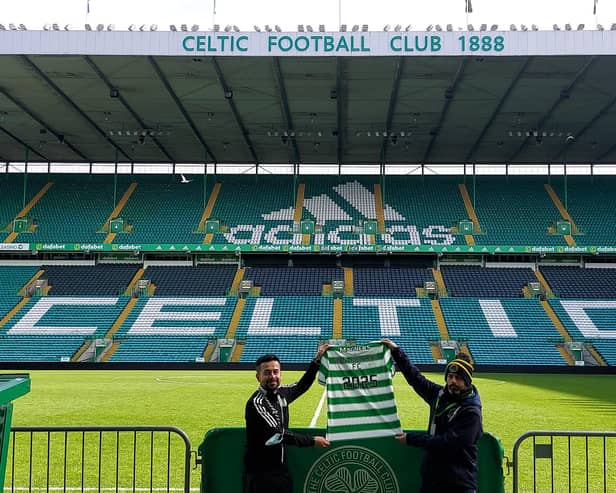 Celtic's International Soccer Academy manager Jose Romero pictured with Don Bosco's chairman Martin Crumley after the local club extended its partnership with the SPL giants.