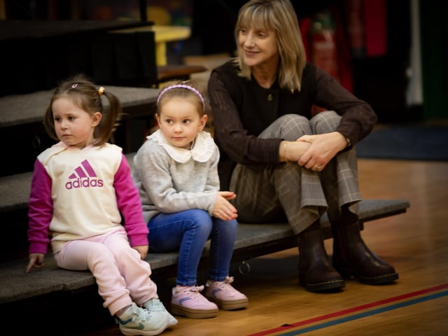 A mother and prospective pupils pictured at the Oakgrove Integrated Primary and Nursery School Open Day on Thursday last. : .