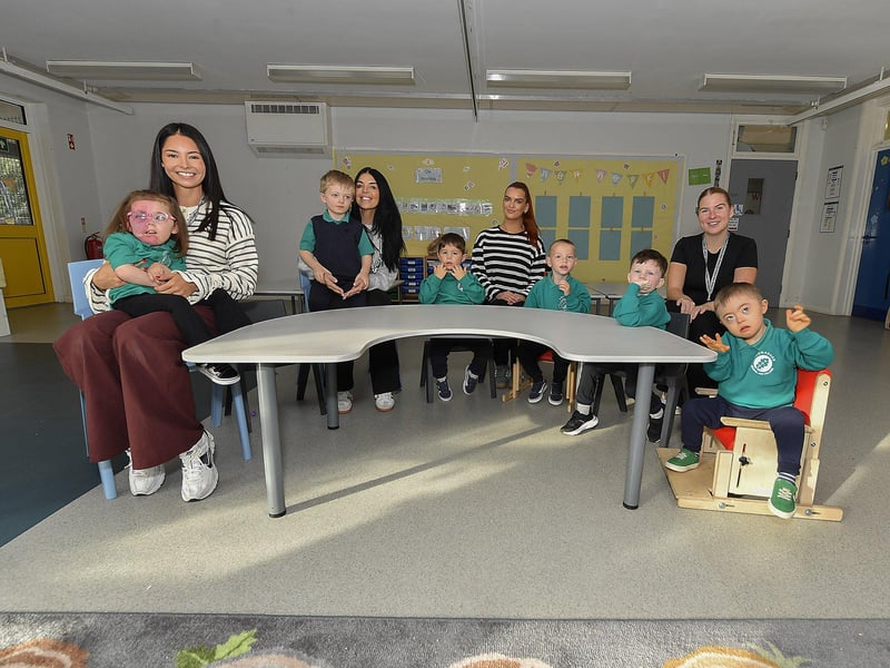 Miss Jane Doherty with her P1 class and classroom assistants at Ardnashee School.
