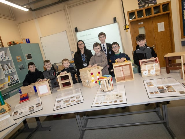 Prospective pupils on a visit to the TD Department during Open Day on Saturday at St. Columb's College. Included are TD teacher Caroline Sweetman and student David Flanagan.