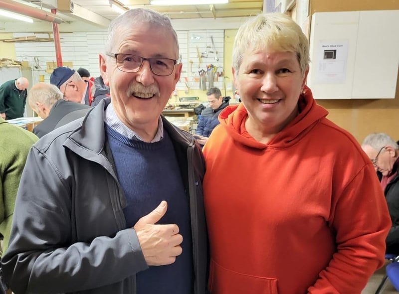 Chairperson of the Carn Men’s Shed project Liam McLaughlin (Billy) with Mary Doherty (Brick).