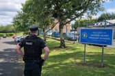 Police stationed outside the primary school during the security alert.