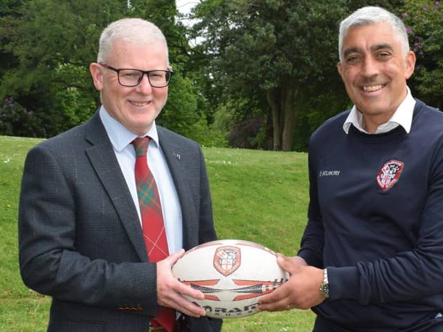Kieran Campbell (right), with Dr David Carruthers, Headmaster of Coleraine Grammar School