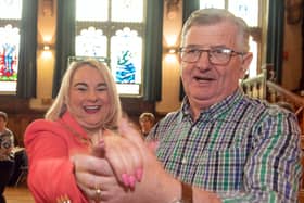 The Mayor Councillor Sandra Duffy is taken to the dance floor by Spasie McGilloway as she hosted final tea dance of her term in the Guildhall on Wednesday. Picture Martin McKeown.