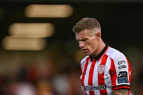 FALL-OUT . . . James McClean of Derry City during the SSE Airtricity Men’s Premier Division match between Derry City and Drogheda United at the Ryan McBride Brandywell Stadium in Derry. Photo by Ramsey Cardy/Sportsfile