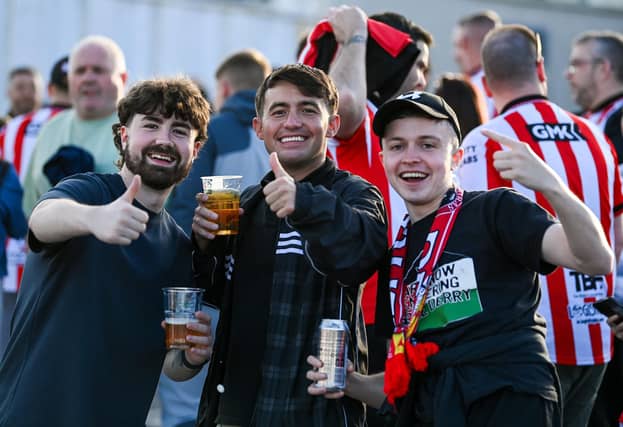 Derry City supporters before the SSE Airtricity Men's Premier Division match between Derry City and Shamrock Rovers at Find Insurance Celtic Park in Derry. Photo by Ramsey Cardy/Sportsfile