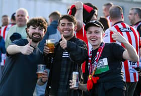 Derry City supporters before the SSE Airtricity Men's Premier Division match between Derry City and Shamrock Rovers at Find Insurance Celtic Park in Derry. Photo by Ramsey Cardy/Sportsfile