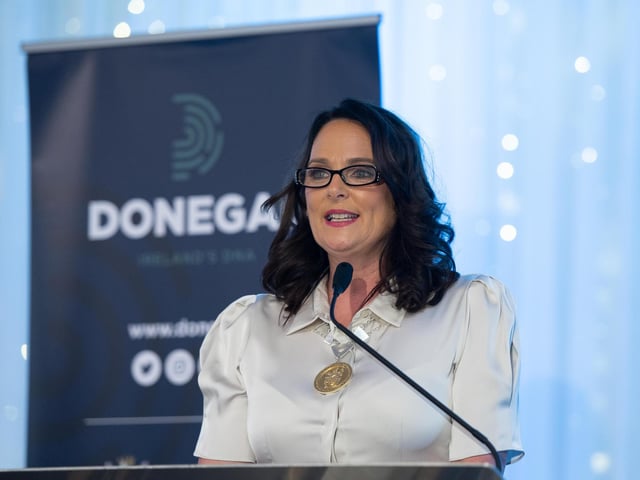 Cathaoirleach of Donegal County Council Niamh Kennedy at the Tip O'Neill Irish Diaspora Awards 2024 in Inishowen Gateway Hotel on Friday last. Photo Clive Wasson