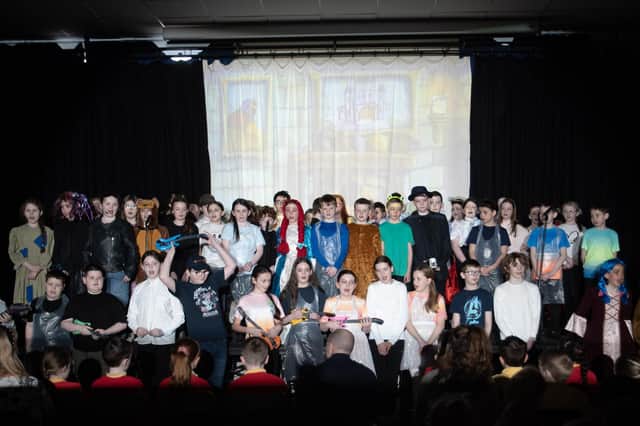 The Steelstown Primary School P7 cast of Cinderella Rockerfella, who performed at the school on Thursday night las to a packed audience. (Photos: Jim McCafferty Photography)