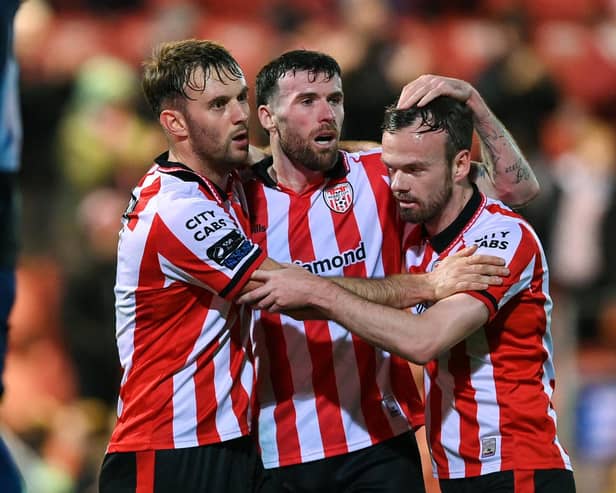 Jamie Stott, Patrick McClean and Cameron Dummigan celebrate. Photo by Stephen McCarthy/Sportsfile