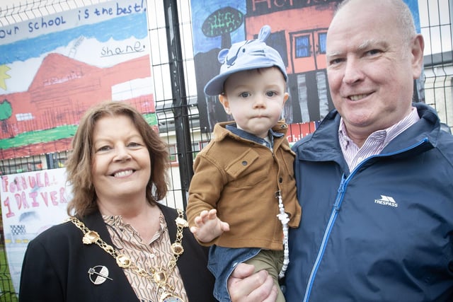 The Mayor, Patricia Logue pictured with husband James and two years-old grandson Senan at the Wan Big Party in Creggan on Tuesday afternoon. 