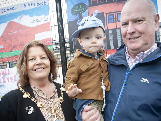 The Mayor, Patricia Logue pictured with husband James and two years-old grandson Senan at the Wan Big Party in Creggan on Tuesday afternoon. 