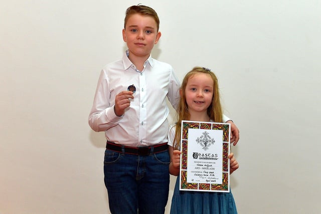 Cillian and Nessa McGurk were Highly Commended for Poems at the Feis Dhoire Cholmcille on Tuesday at the Millennium Forum. Photo: George Sweeney.  DER2315GS – 158