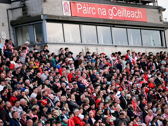 The crowd during the SSE Airtricity Men's Premier Division match between Derry City and Shamrock Rovers at Find Insurance Celtic Park in Derry. Photo by Ramsey Cardy/Sportsfile