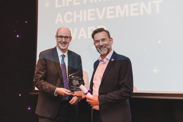 Lifetime Achievement Award Dr Philip Gardiner, retired Consultant Physician Altnagelvin Hospital, with Neil Guckian.