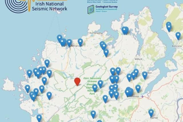 A map showing locations where the earthquake was felt.