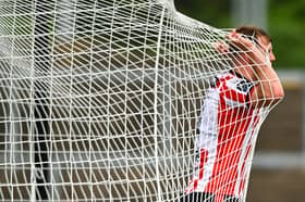 Jamie Stott of Derry City reacts to a missed opportunity during the SSE Airtricity Men's Premier Division match between Derry City and Galway United at Find Insurance Celtic Park in Derry. Photo by Shauna Clinton/Sportsfile