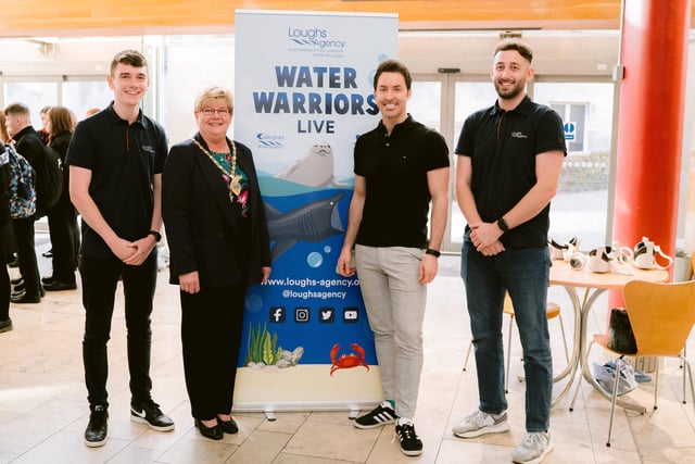 Jack Porter, Loughs Agency; Angela Dobbins, Deputy Mayor of Derry City and Strabane District Council; Mark Langtry (Mark the Science Guy); Zach James, Loughs Agency
