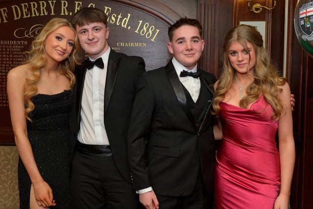 Lucy Pollock, Jamie Magee, Twn Thomas and Genevieve Pollock pictured at the City of Derry Rugby Club’s annual dinner on Friday evening last. Photo: George Sweeney. DER2310GS – 36