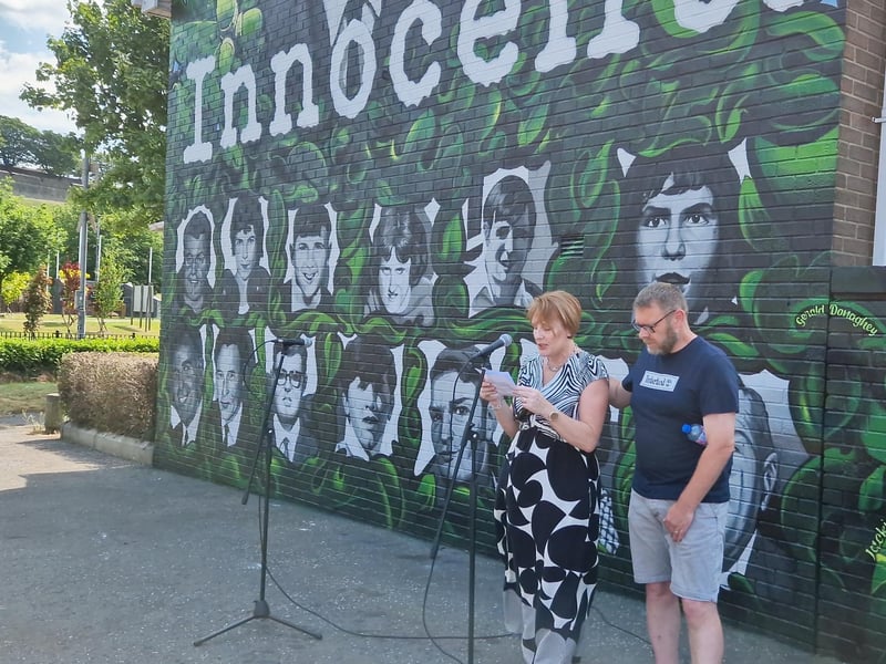 Geraldine Doherty officially launching the Bloody Sunday mural.